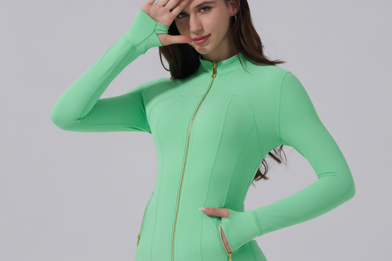 【Golden Zipper】【Gardenia Fragrance】Soft Brushed Women'S Sporty Jacket, 25'' Inseam Leggings. Golden Zipper Jacket with Pockets, Yoga Pants, Thumbholes Design, Casual Wear for Women