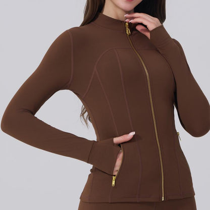 【Golden Zipper】【Gardenia Fragrance】Soft Brushed Women'S Sporty Jacket, 25'' Inseam Leggings. Golden Zipper Jacket with Pockets, Yoga Pants, Thumbholes Design, Casual Wear for Women