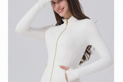 【Golden Zipper】【Gardenia Fragrance】Soft Brushed Women'S Sporty Jacket, 25'' Inseam Leggings. Golden Zipper Jacket with Pockets, Yoga Pants, Thumbholes Design, Casual Wear for Women